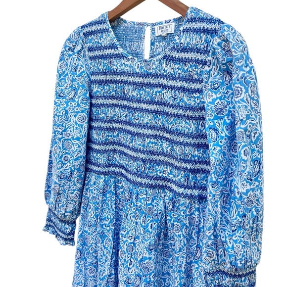 Tuckernuck Pink City Prints Isabel Ornate Sky Blue Smocked Midi Dress - Picture 9 of 16